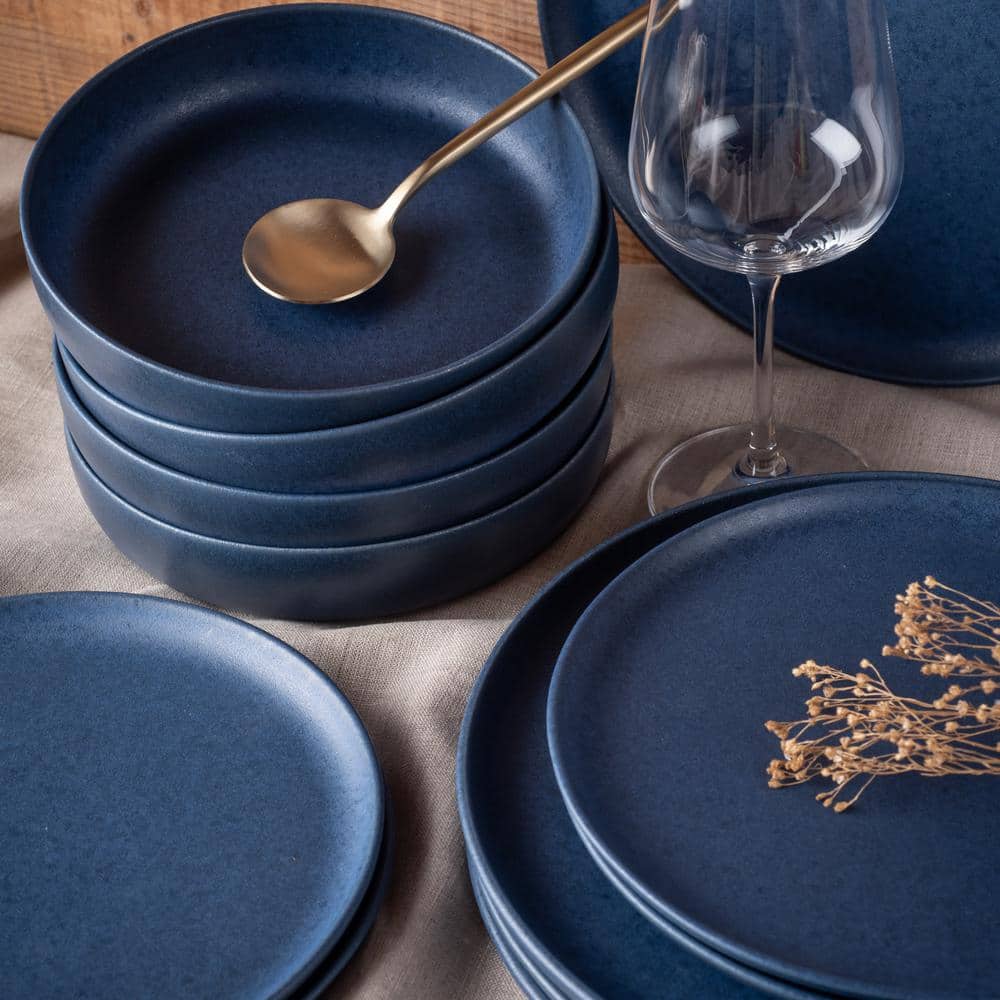 Blue Matte Ceramic 12-Piece Dinnerware Set, Service for 4