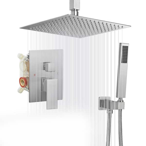 HOMEMYSTIQUE Single Handle 2-Spray Shower Faucet 2.5 GPM with 16 in. Ceiling Shower Head Easy to Install in Black (Valve Included)