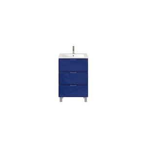 Malmo 24 in. W x 18 in. D Blue Bathroom Vanity with White Porcelain Integrated Sink