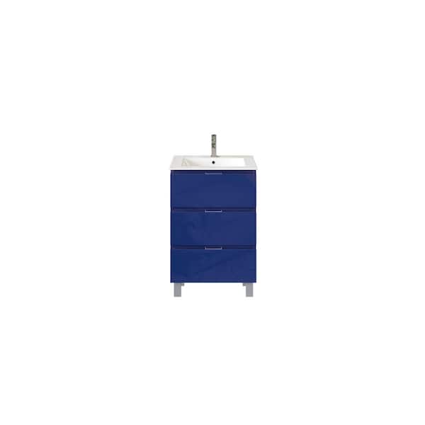 Malmo 24 in. Single Sink Blue Bath Vanity with White Porcelain Top (Assembled)