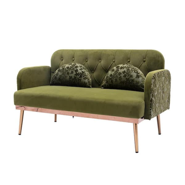 Unbranded Modern 55.1 in. Green Velvet 2-Seater Loveseat Sofa Couch Upholstered Tufted Sofas 2-Pillows Included