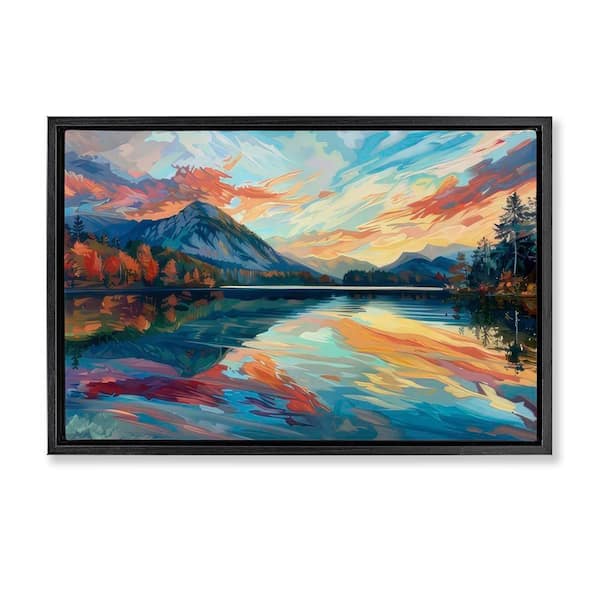 Stupell Industries Abstract Swirled Lake and Mountain by LSR Design Studio Black Floater Frame Nature Graphic Art Print 21 in. x 31 in.