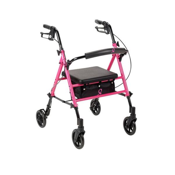 Drive Breast Cancer Awareness 4-Wheel Adjustable Rollator in Pink