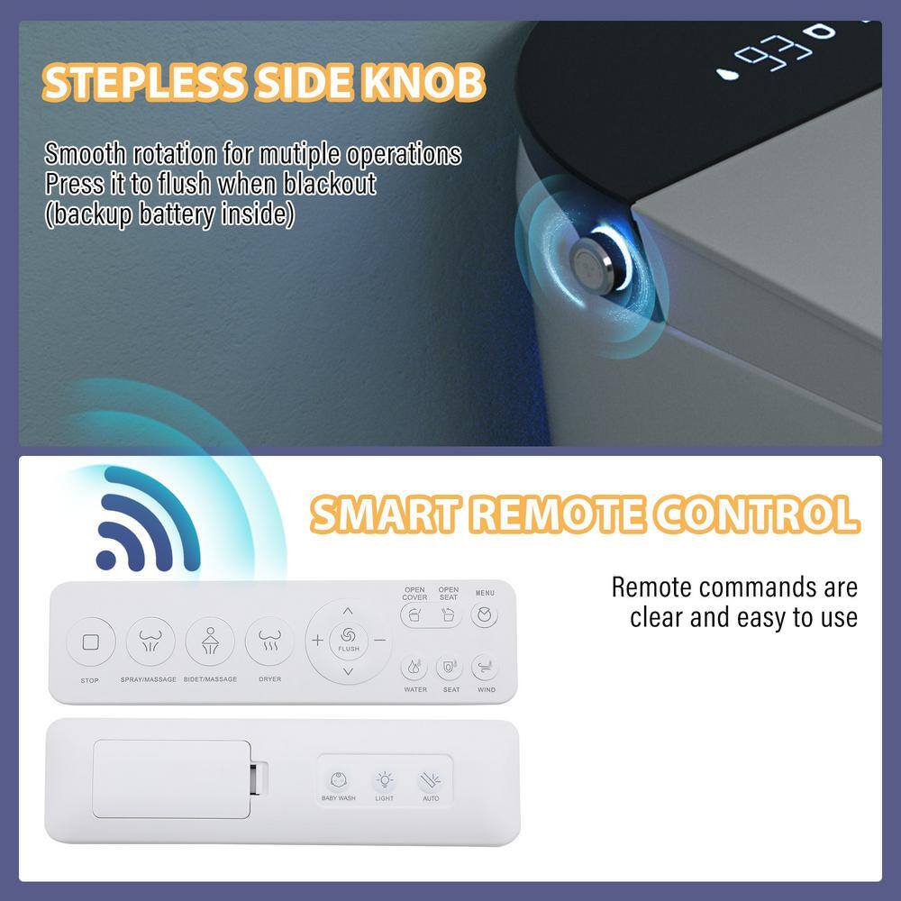White Elongated Electric Smart Bidet Toilet with Heated Seat and LED Display