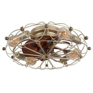 19.7 in. Caged Modern Indoor Flush Mount Gold Ceiling Fan Light with Timer and Reversible Motor