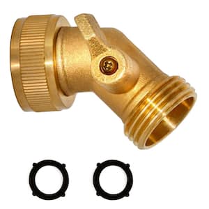 45-Degree Solid Brass Garden Hose Elbow Connector with On/Off Shutoff Valve