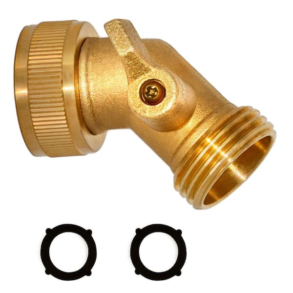 Morvat 45-Degree Solid Brass Garden Hose Elbow Connector with On/Off Shutoff Valve