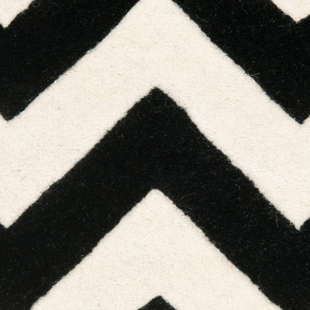 Ivory and Black Hand-Tufted Wool Chevron Area Rug