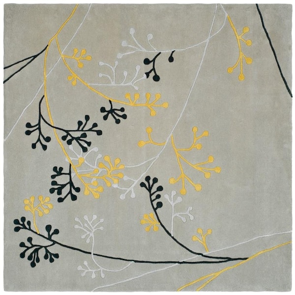 SAFAVIEH Soho Grey 6 ft. x 6 ft. Square Floral Area Rug