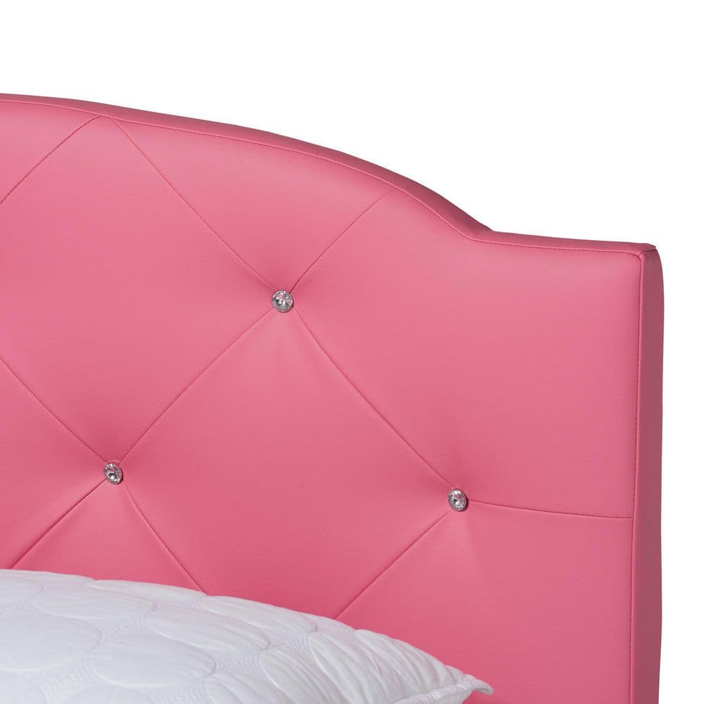 Pink Faux Leather Upholstered Full Size Bed with Nightstands