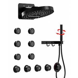 15-Spray 13 in. Wall Mount Dual Shower Head and Handheld Shower 2.5 GPM with 6-Jets in Matte Black (Valve Included)