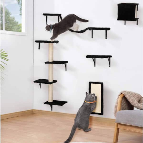 Unbranded 5-Piece Bath Hardware Set Wall Mounted Cat Climber Set Floating Cat Shelves and Perches Cat Activity Tree in Black