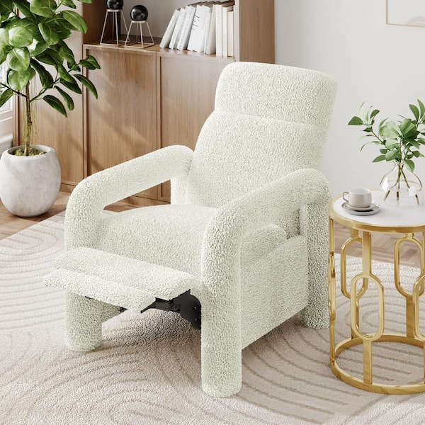 Quillson Modern Upholstered Teddy Fabric Push Back Recliner, Beige