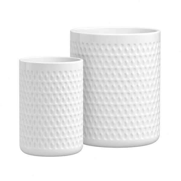 2-Pack 6.8 in. Ceramic Utensil Caddy for Kitchen Counter, Silverware Crock for Farmhouse Kitchen Decor, White