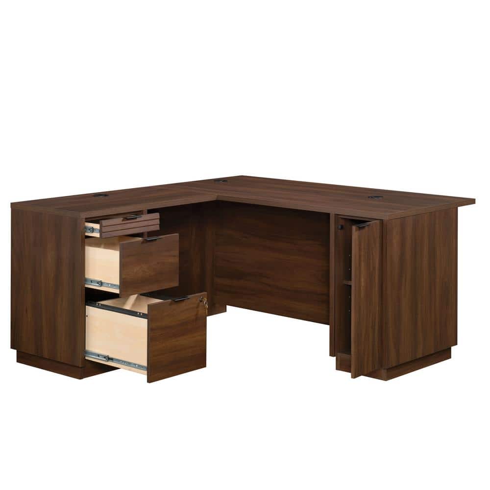 Gray Wood L-Shaped Computer Desk with Drawer and Filing Cabinet