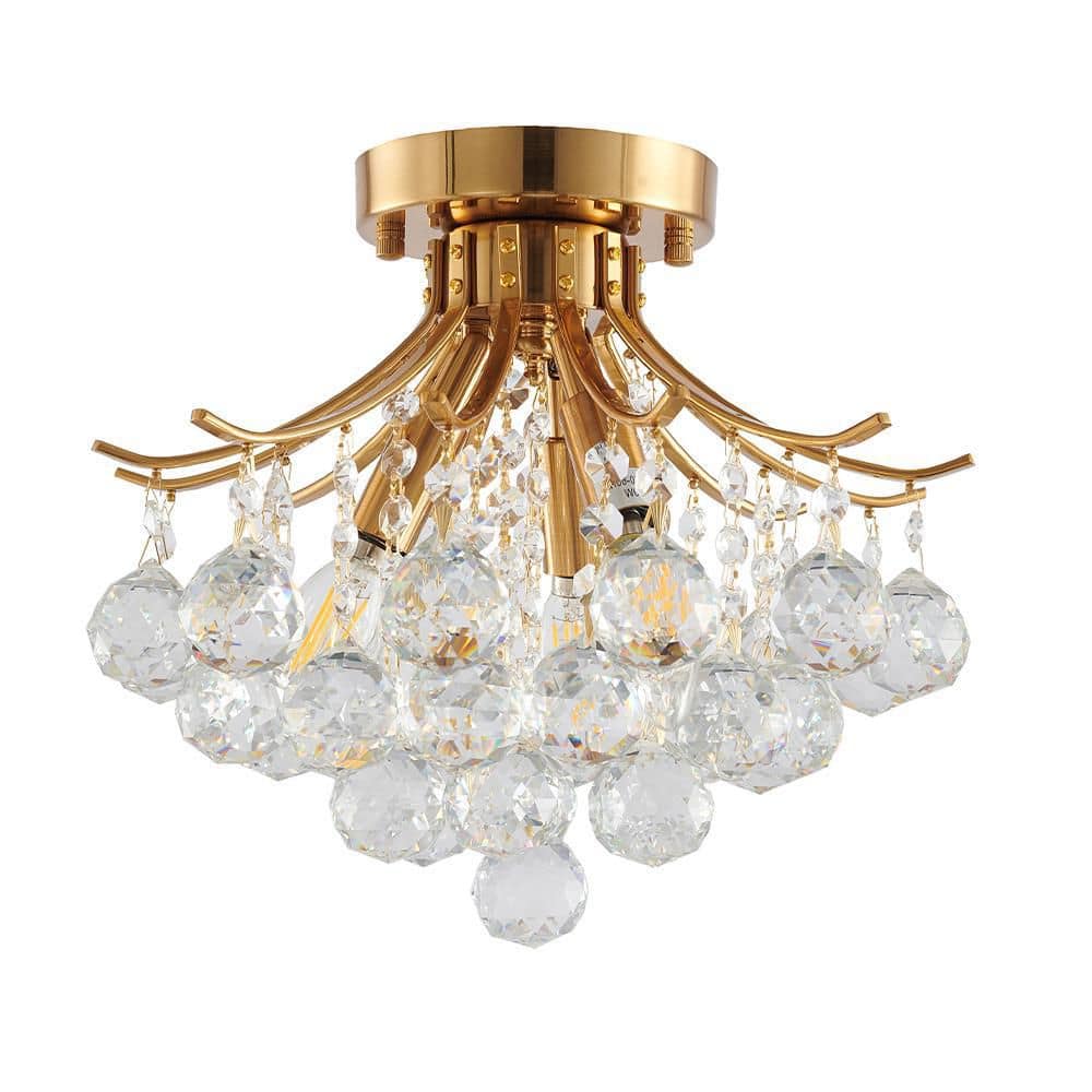 12" Brass and Crystal Semi Flush Mount Light