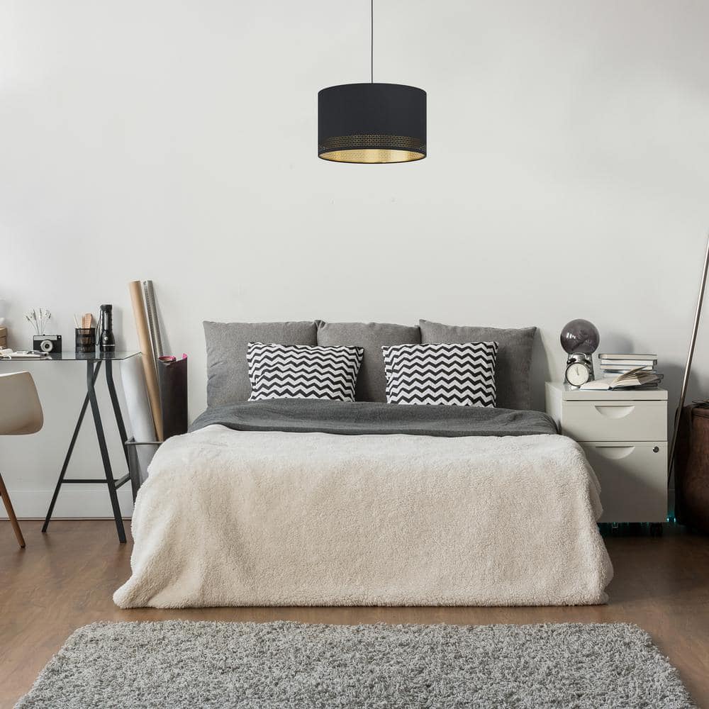 Esteperra Modern Black Drum Pendant Light with Gold Lining