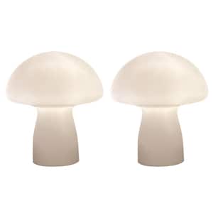 Mushroom 9.05 in. Modern Bedside Table Lamp with Frosted White Glass Shade(Set of 2)