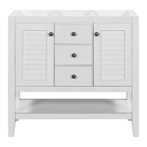 35.00 in. W x 17.9 in. D x 33.40 in. H Bath Vanity Cabinet without Top in White, 2-Cabinets and Drawers, Open Shelf