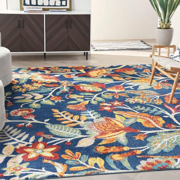 Allur Navy Multicolor 8 ft. x 10 ft. Botanical Area Rug