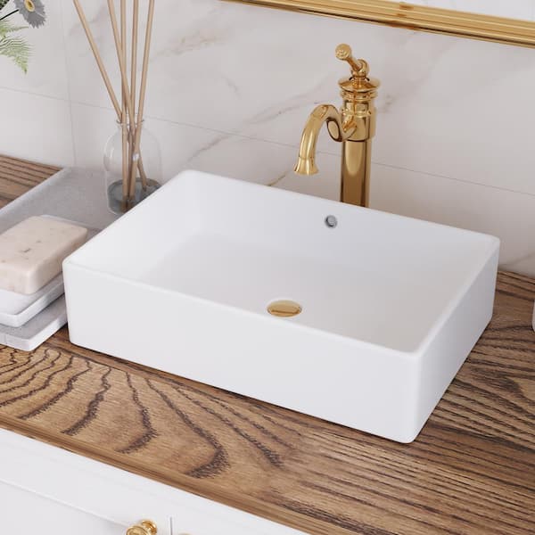 DEERVALLEY 20 in. x 14 in. White Rectangle Ceramic Vessel Sink Modern Above Counter Bathroom Vessel Sink Art Basin with Overflow