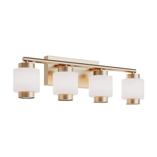 Sydney 7 in. 4-Light Light Antique Brass LED Vanity Light Bar with White Acrylic Shade