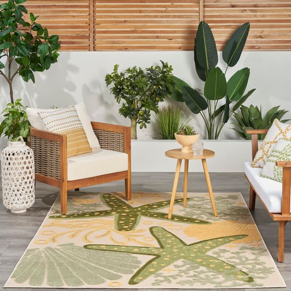 Aloha Green Yellow 5 ft. x 8 ft. Nautical Contemporary Indoor/Outdoor Area Rug