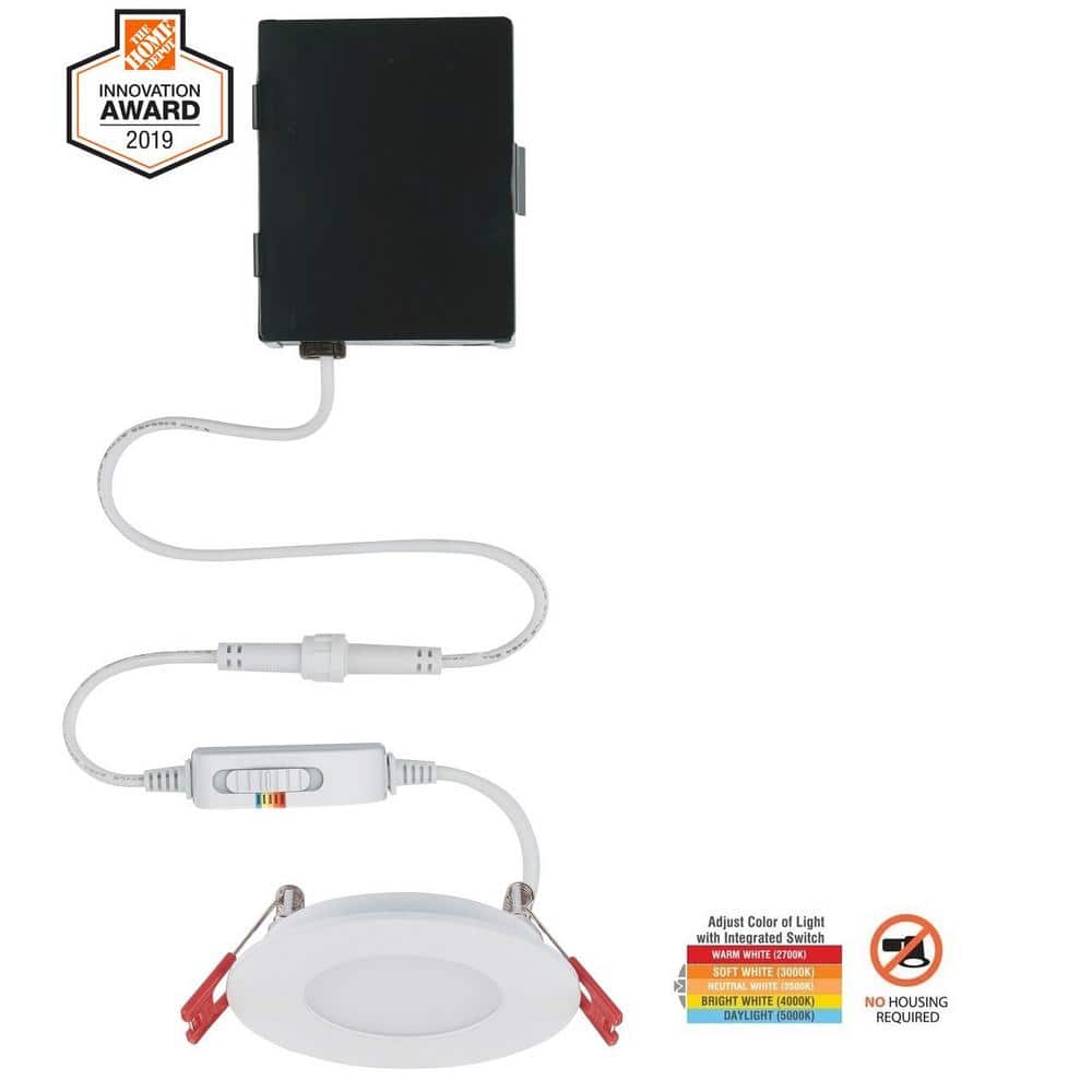 Ultra Slim Integrated LED 3 in Round Adj Color Temp Canless Recessed Light 