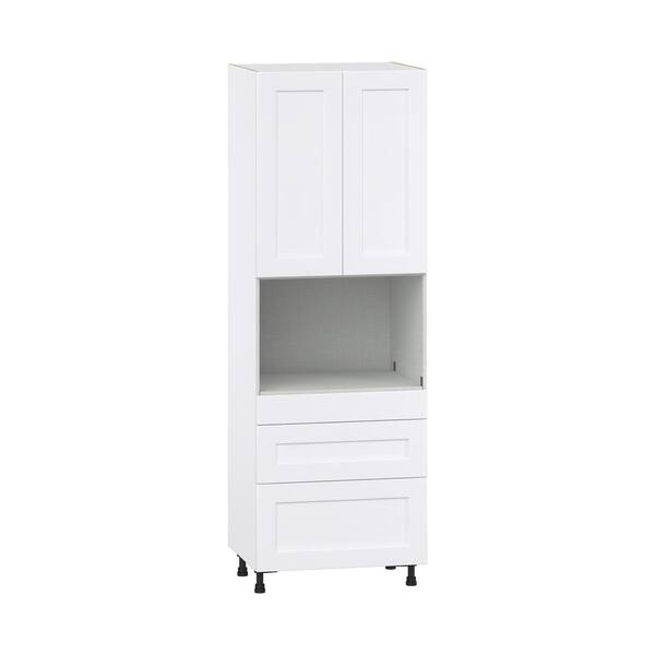 J COLLECTION Alton Painted 30 in. W x 89.5 in. H x 24 in. D in White Shaker Assembled Pantry Microwave Kitchen Cabinet with 3 Drawers