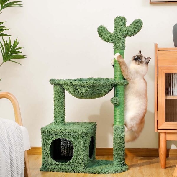 cenadinz Cactus Cat Tree Condo 39.4 in. with Hammock Perch Cat Sisal  Scratching Post for Indoor Kitty Medium Cats Green CH3AMT0195GN - The Home  Depot