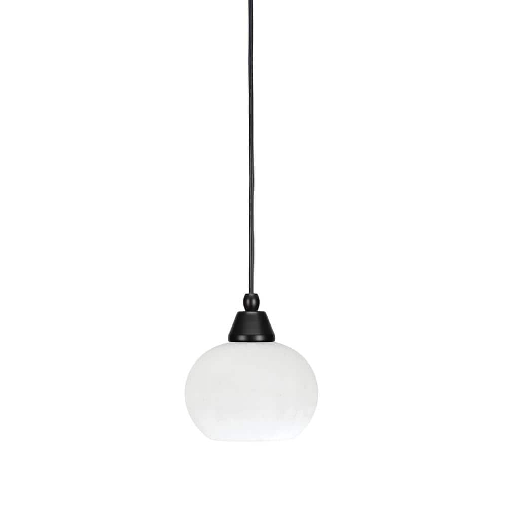 Bryson 7 in. 1-Light Matte Black Cord Pendant Light with 7 in. White Muslin