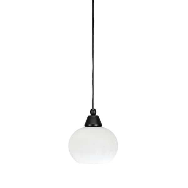 Unbranded Bryson 7 in. 1-Light Matte Black Cord Pendant Light with 7 in. White Muslin Glass Shade, no bulb included