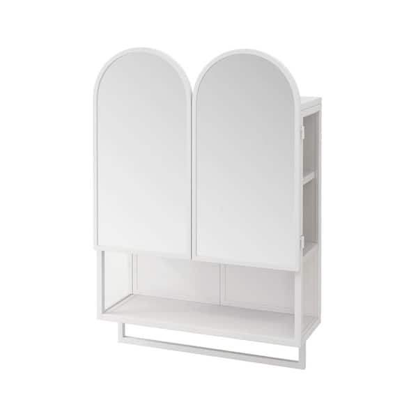 Avex White 23.62 in. W x 32.68 in. H Double Arched Metal Medicine Cabinet with Mirror