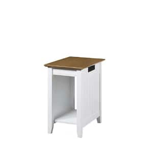 Edison 22 in. Driftwood/White Standard Rectangle Wood End Table with Charging Station and Shelf