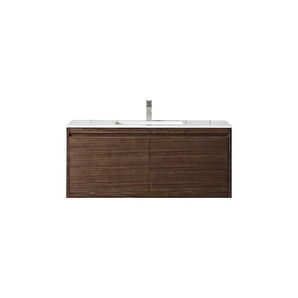 James Martin Vanities Milan 47.3 in. W x 18.1 in. D x 20.6 in. H Bathroom Vanity in Mid Century Walnut with Glossy White Composite Top