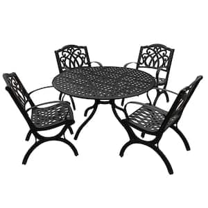 Black 5-Piece Aluminum Round Mesh Outdoor Dining Set with 4-Chairs