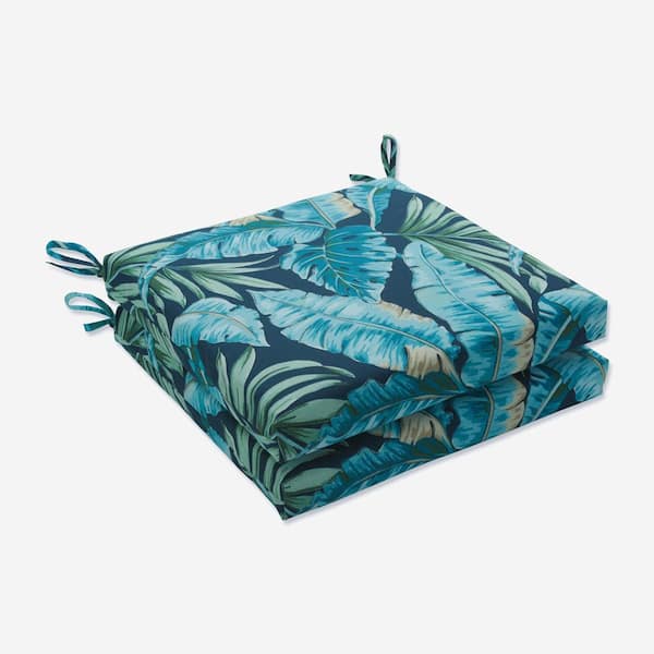 Pillow Perfect Floral 20 in. x 20 in. Outdoor Dining Chair Cushion in Blue/Green Tortola (Set of 2)