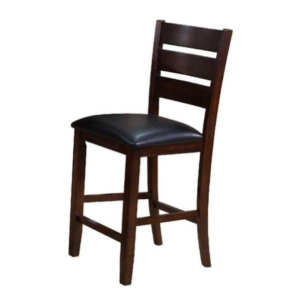 Benjara 36 in. Brown Low Back Wood Frame Counter stool with Faux Leather Seat (Set of 2)