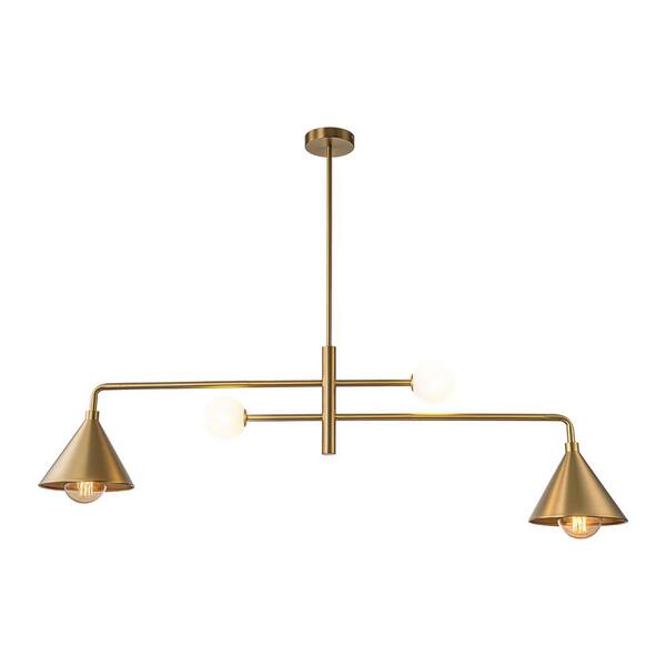 EDISLIVE Hazel 4Light Brass Modern Linear Island Chandelier with Glass