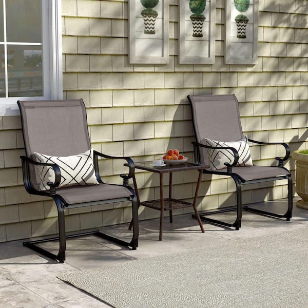 Gray Patio Chairs C-Spring Motion Chairs with Quick-Drying and Breathable Fabric Outdoor Dining Chair (Set of 2)
