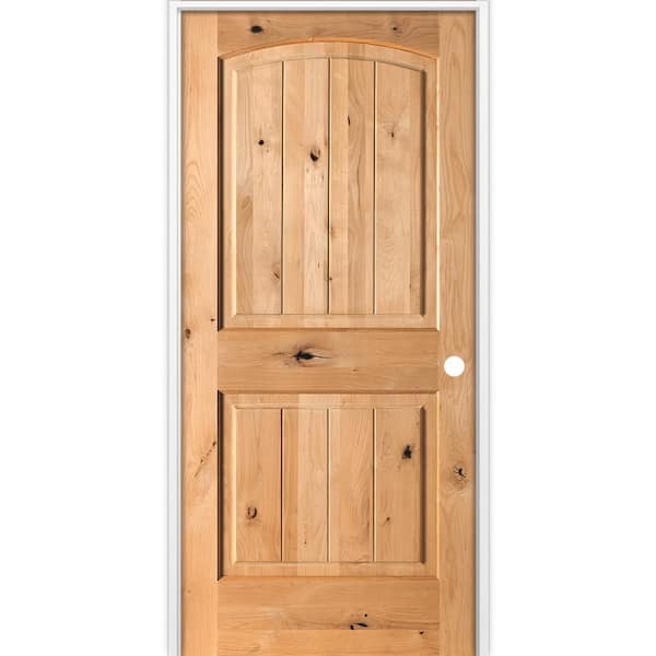 28 in. x 80 in. Rustic 2-Panel Arch Top VG Left-Hand Cedar Stain Knotty Alder Wood Single Prehung Interior Door