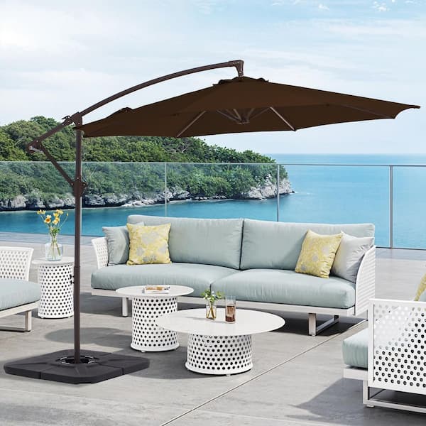 120 in. Outdoor Offset Cantilever Umbrella Patio Umbrella in Brown