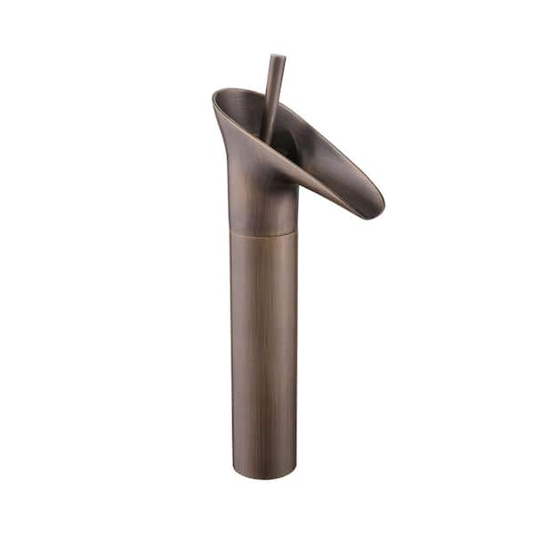 AIMADI Single Handle Waterfall Bathroom Vessel Sink Faucet Modern Single Hole Brass High Tall Bathroom Faucet in Antique Brass