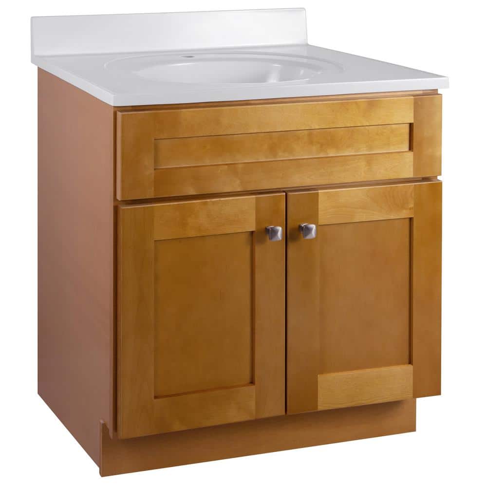 Design House Brookings Shaker RTA 31 in. W x 22 in. D x 35.5 in. H Bath Vanity in Birch with Solid White Cultured Marble Top, Brown -  597989