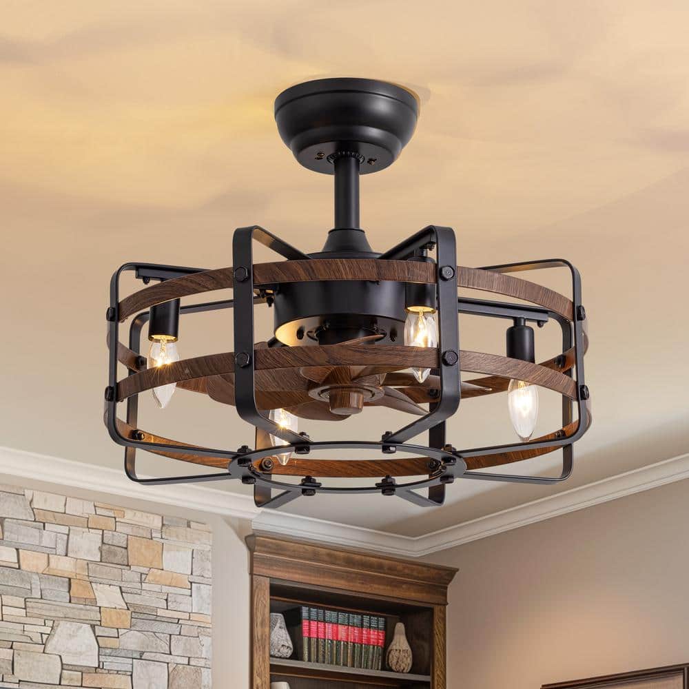 20 in. Indoor 4-Light Farmhouse Wood Grain Caged Ceiling Fan with Light Black Bladeless Ceiling Fan with Remote price history on PriceWatchPro