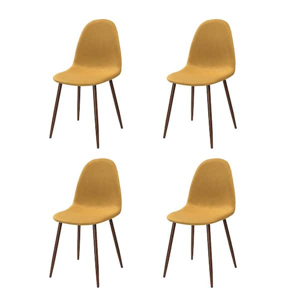JAYDEN CREATION Qunduz Mustard Upholstery Dining Chair with Transfer Print Set of 4