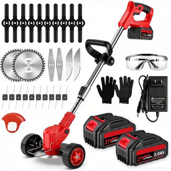 Cordless Weed Wacker with Wheels, 880-Watt Electric Grass Trimmer Brush Cutter, 3-in-1 for Lawn Yard Garden