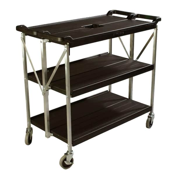 Carlisle Fold 'N Go Black Large Heavy-Duty 3-Tier Collapsible Utility and Transport Cart