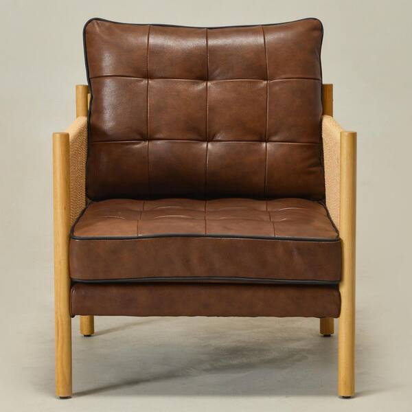 DESwan 28.7 in. W Brown Top-grain Genuine Leather Accent Chair Set