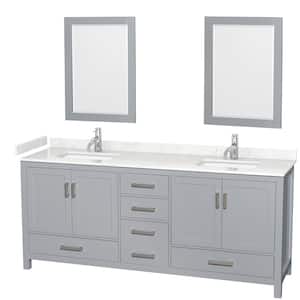 Sheffield 80 in. W x 22 in. D x 35 in. H Double Bath Vanity in Gray with Carrara Cultured Marble Top and 24" Mirrors